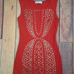 Fashionomics Sleeveless Orange Dress with Gold